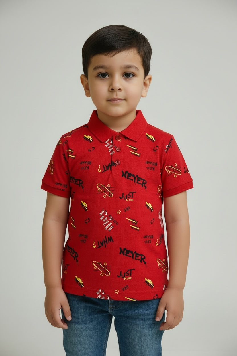 Branded "MAX" Bold Red Skater Graphic Polo
