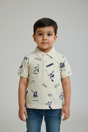 Branded "JUNIORS" Graphic Polo – Off-White