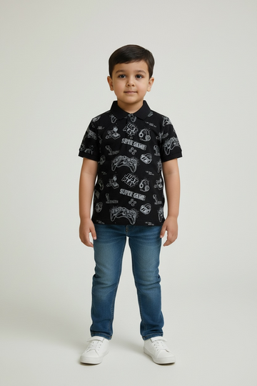 Branded "MAX" Graffiti Polo – Black