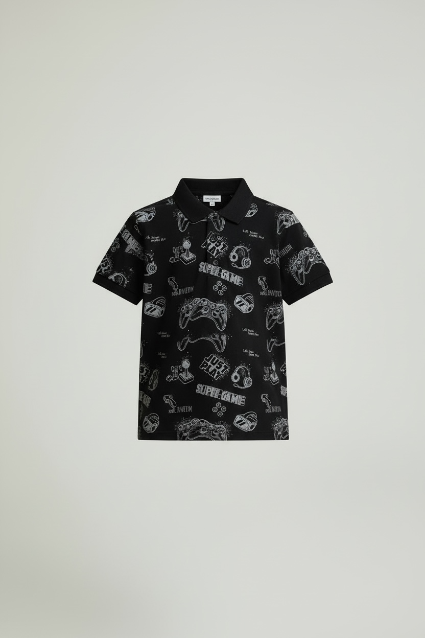 Branded "MAX" Graffiti Polo – Black