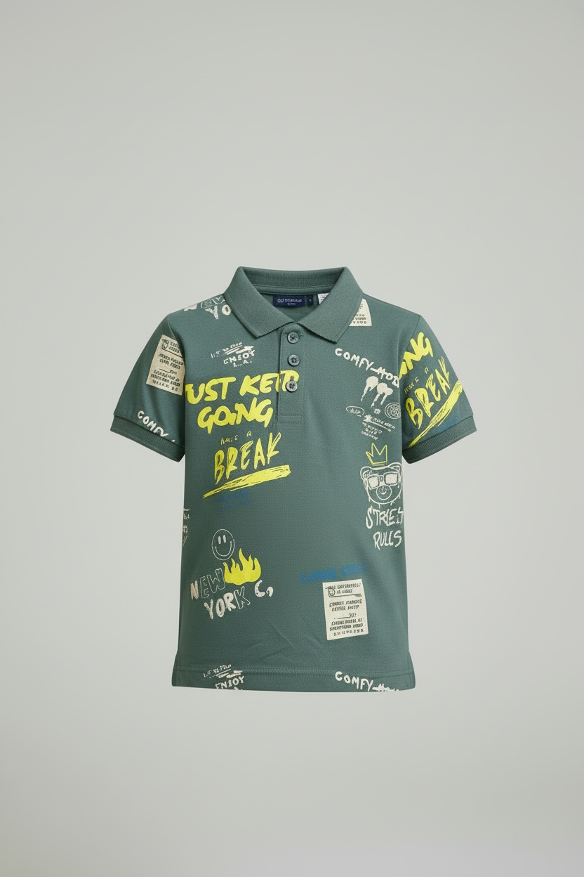 Branded "JUNIORS" Graphic Polo – Sage Green