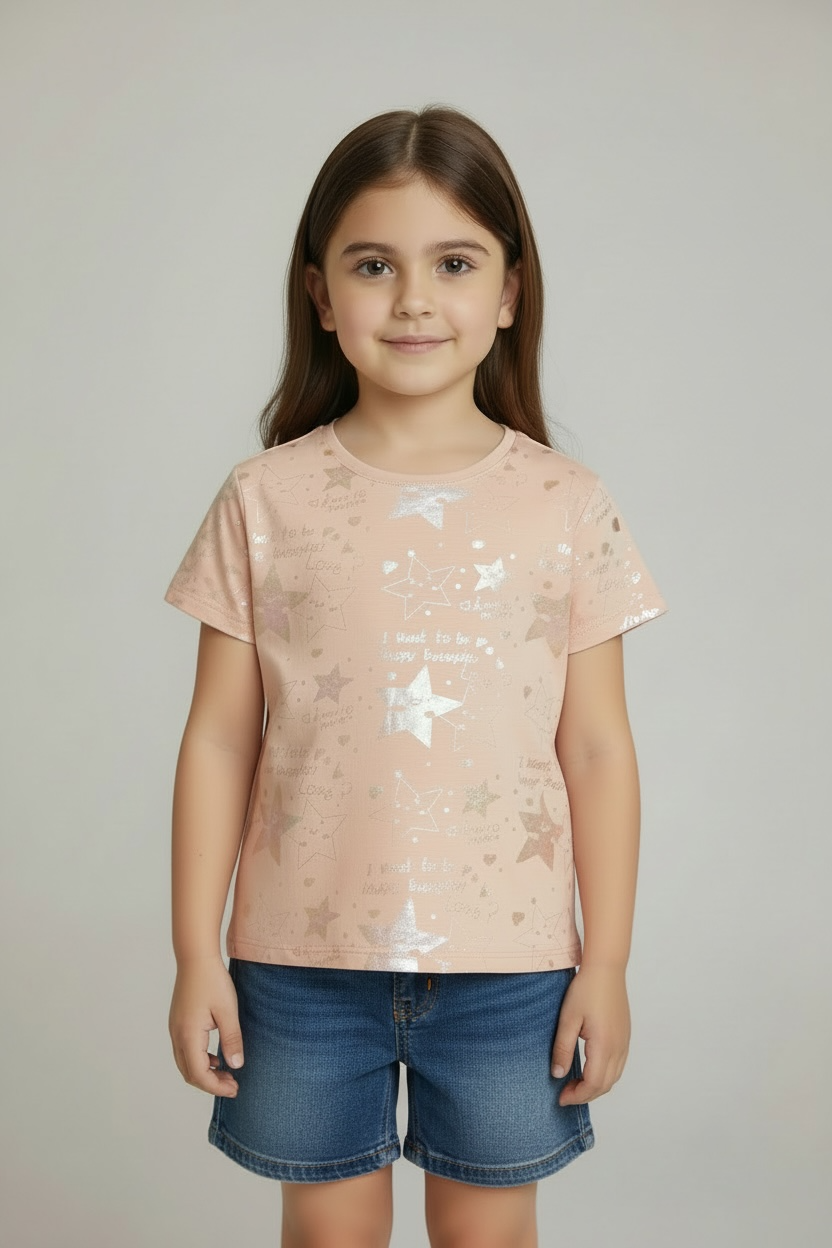 Branded M&S Peach Foil Printed Cropped T-shirt