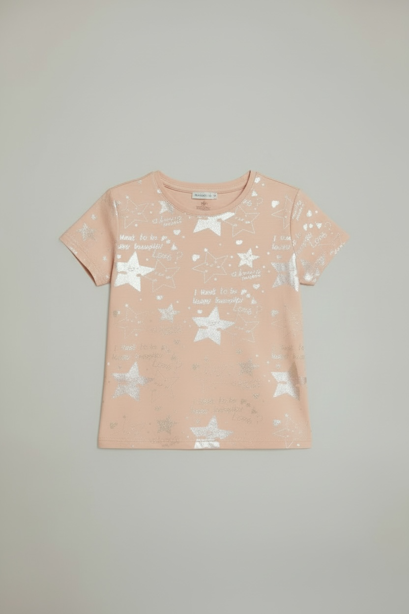 Branded M&S Peach Foil Printed Cropped T-shirt