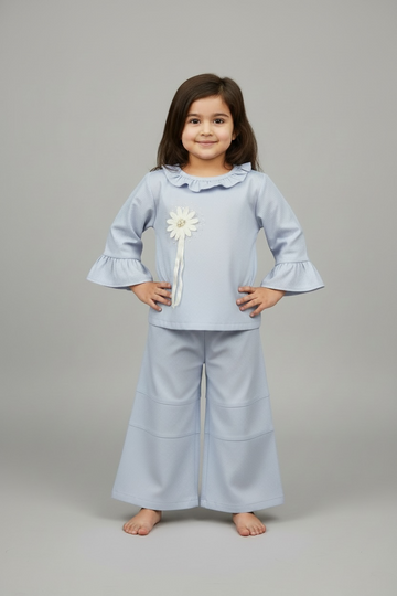 Girls Light Blue Floral Top & Palazzo Set
