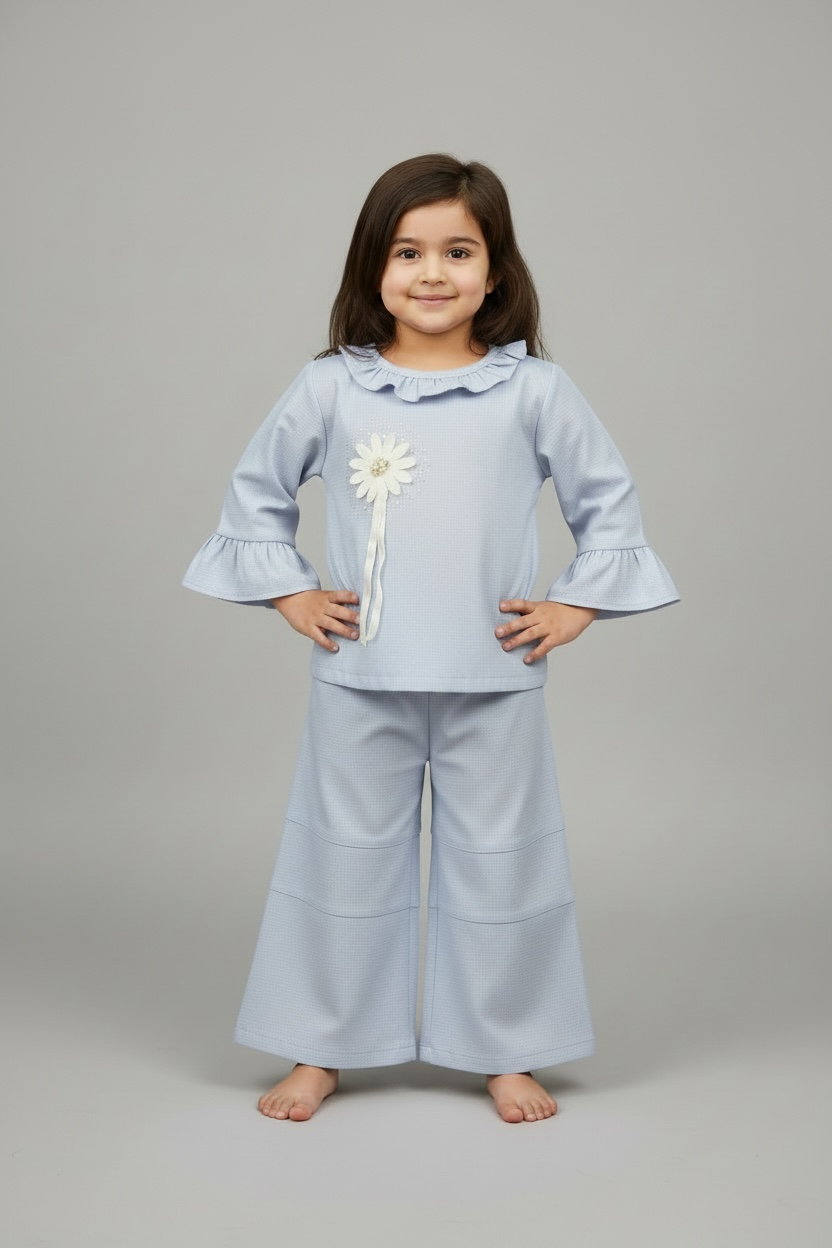 Girls Light Blue Floral Top & Palazzo Set