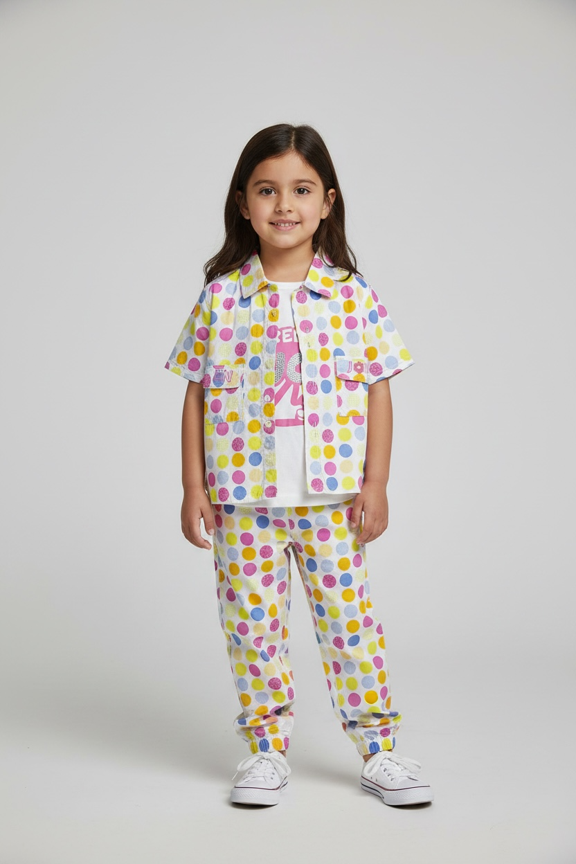 Girls Colorful Polka Dot 3-Piece Co-ord Set