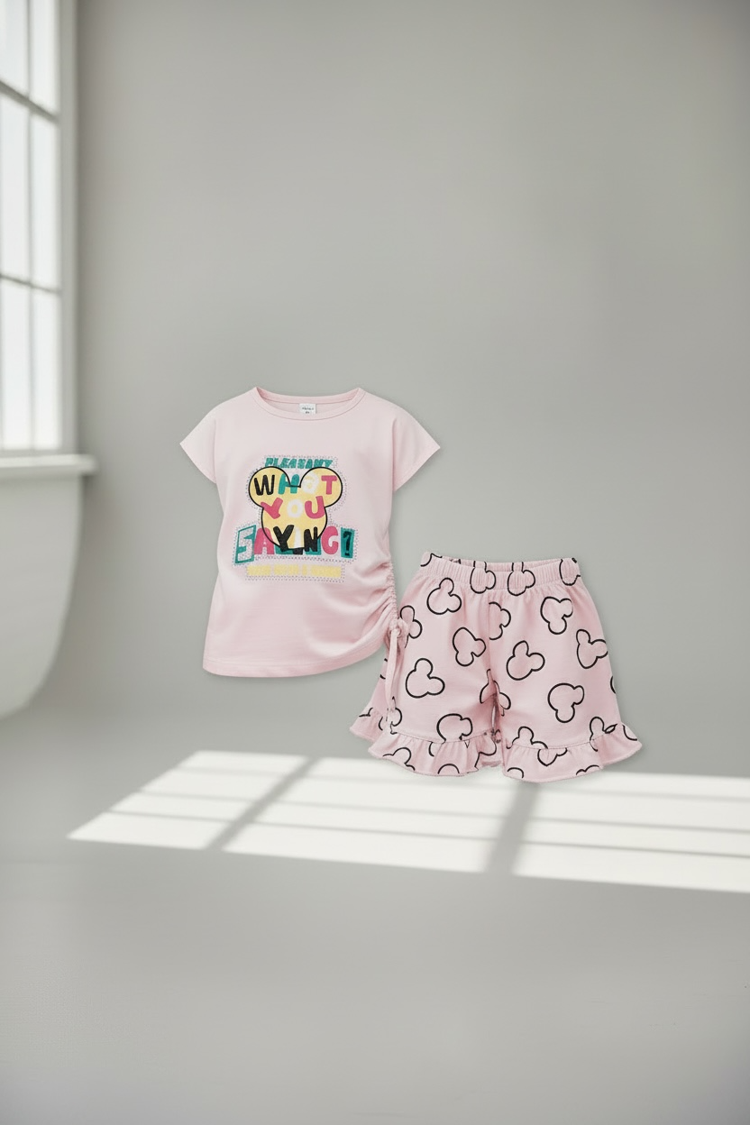 Girl Girls Pink Printed Top & Shorts Set