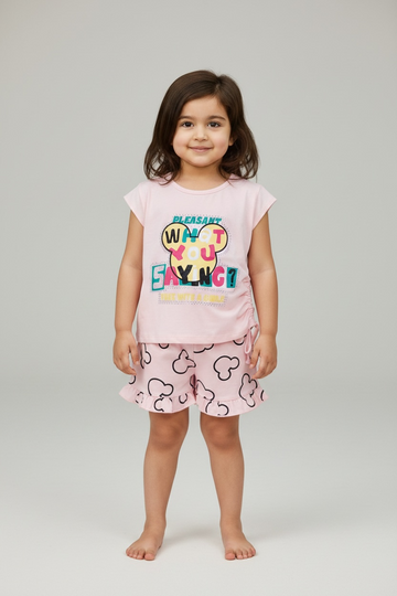 Girl Girls Pink Printed Top & Shorts Set