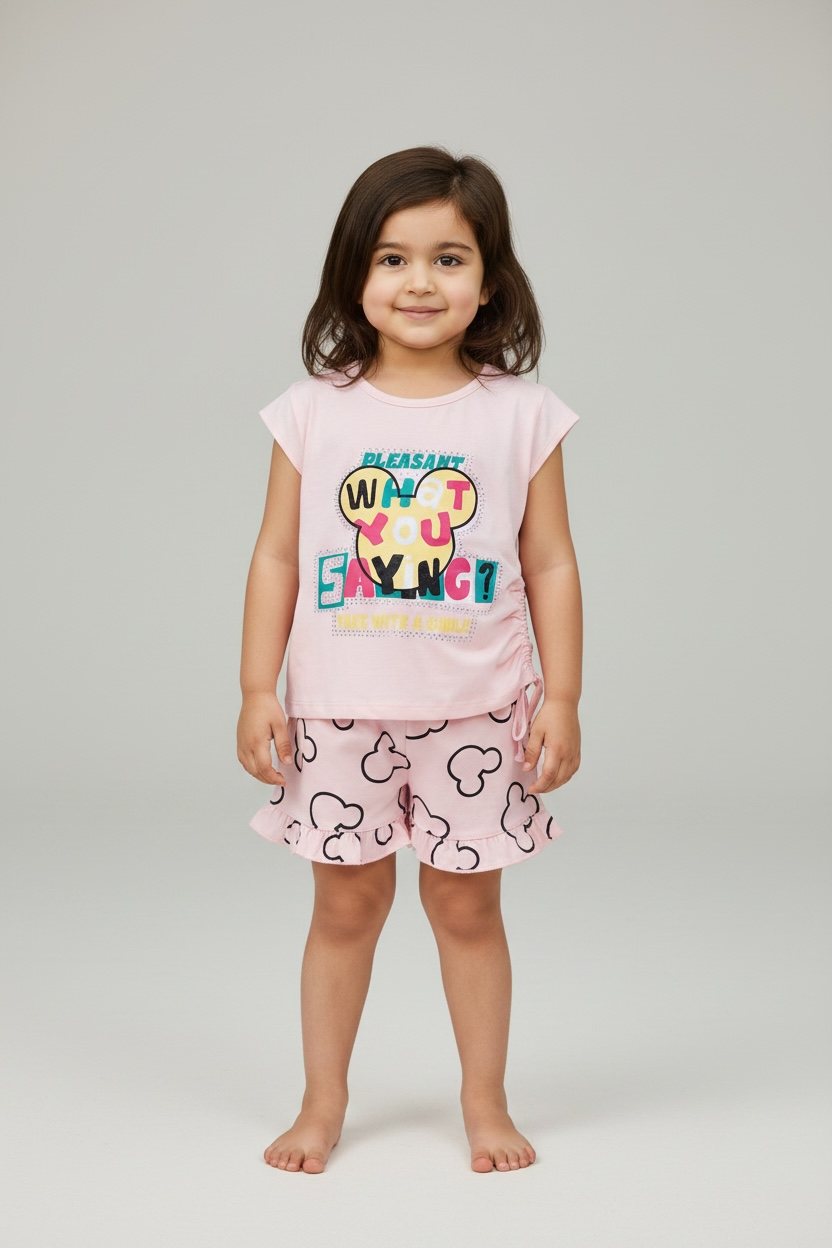 Girl Girls Pink Printed Top & Shorts Set