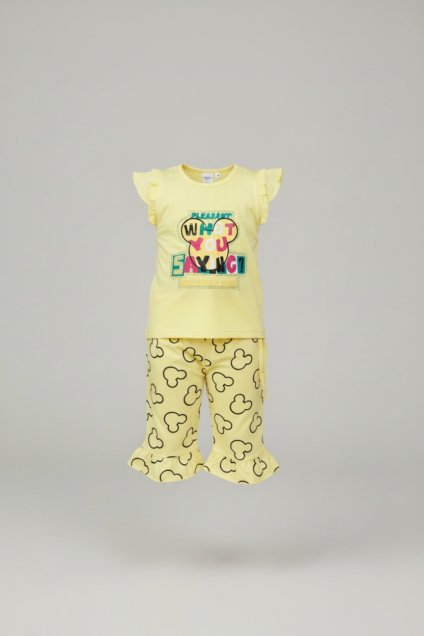 Girls Yellow Printed Top & Shorts Set