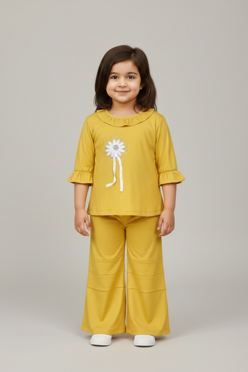 Girls Mustard Floral Top & Palazzo Set