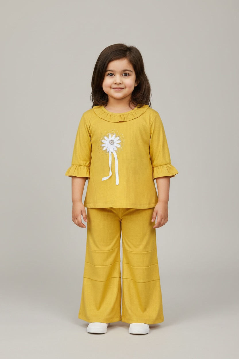 Girls Mustard Floral Top & Palazzo Set