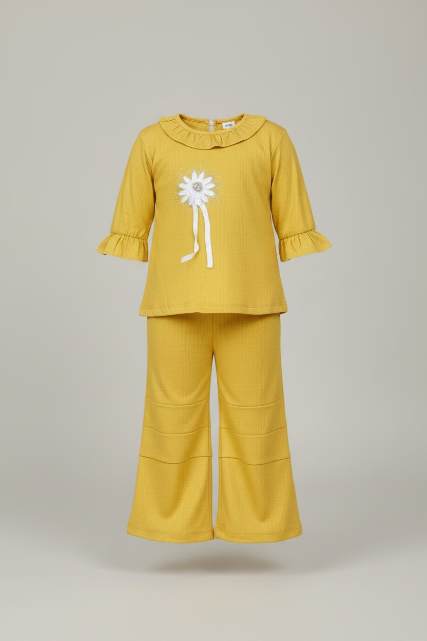 Girls Mustard Floral Top & Palazzo Set
