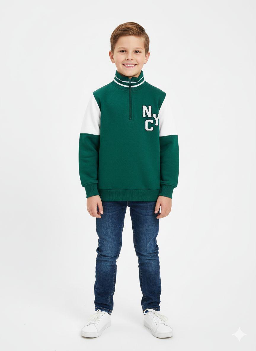 Sporty Half-Zip Stand-Collar Sweatshirt