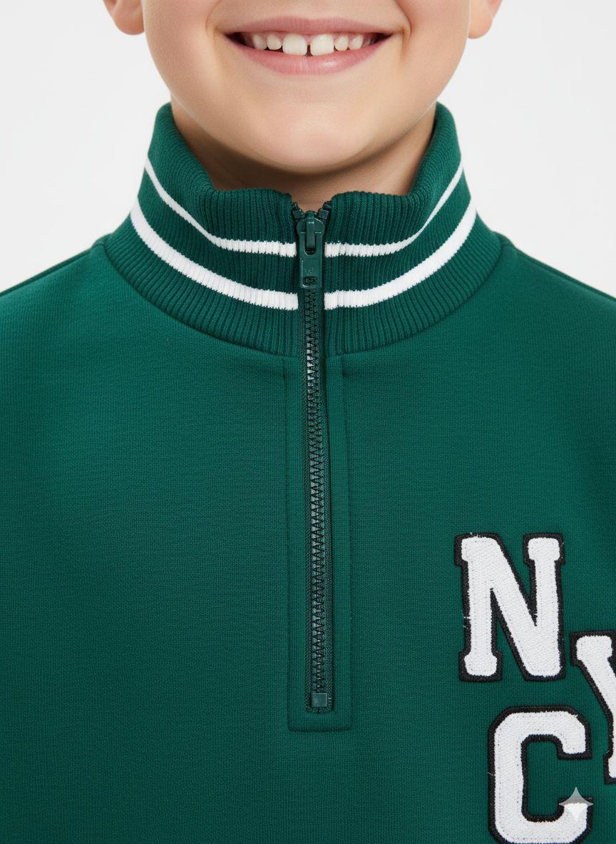 Sporty Half-Zip Stand-Collar Sweatshirt