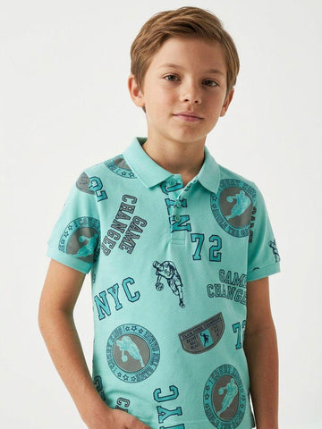 Branded “JUNIORS” Graphic Polo - Mint Green