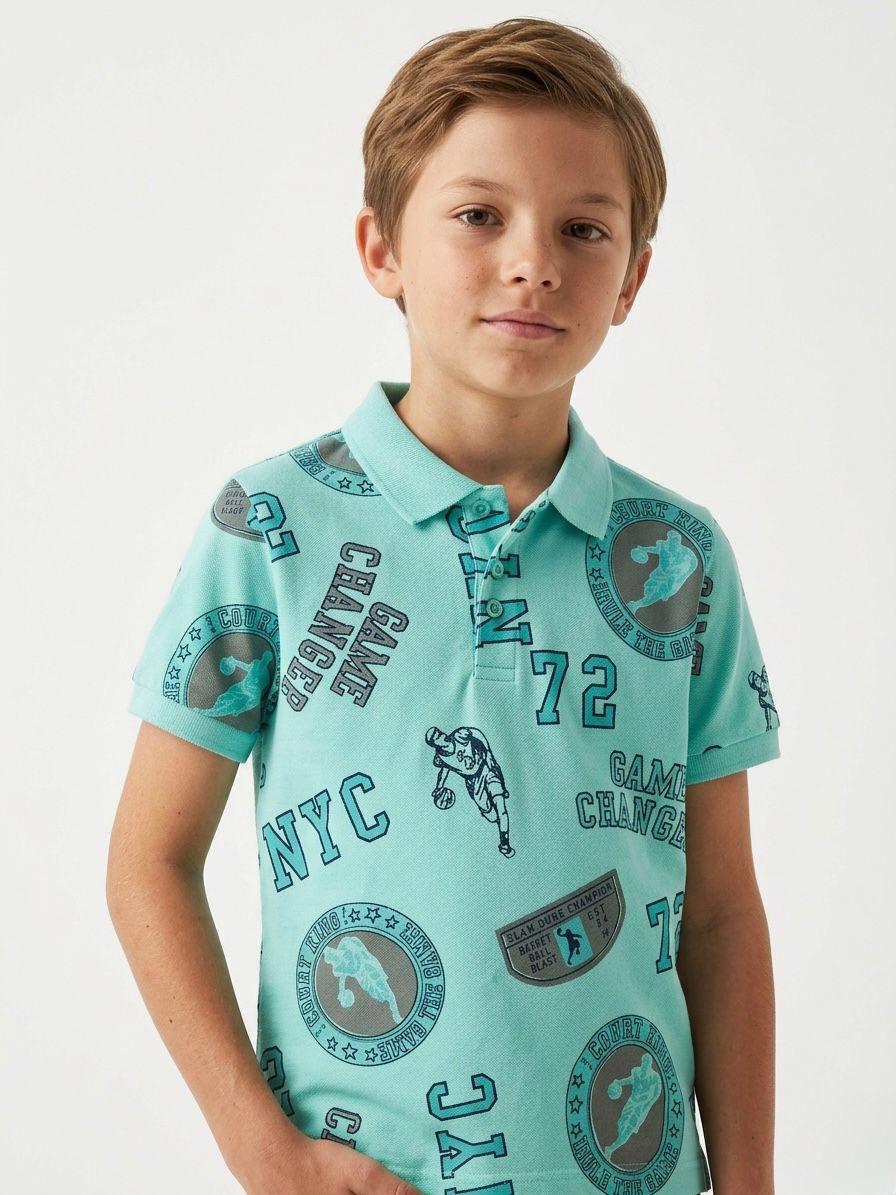 Branded “JUNIORS” Graphic Polo - Mint Green