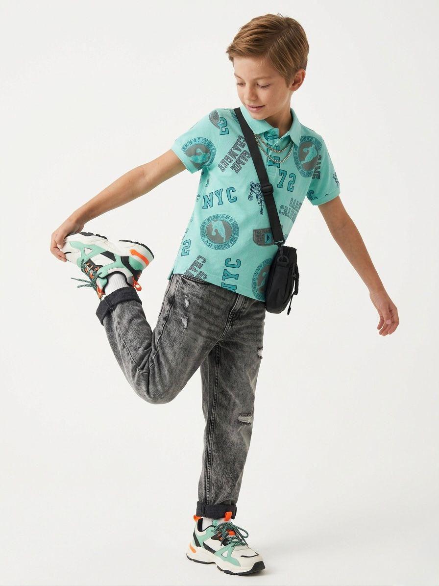 Branded “JUNIORS” Graphic Polo - Mint Green