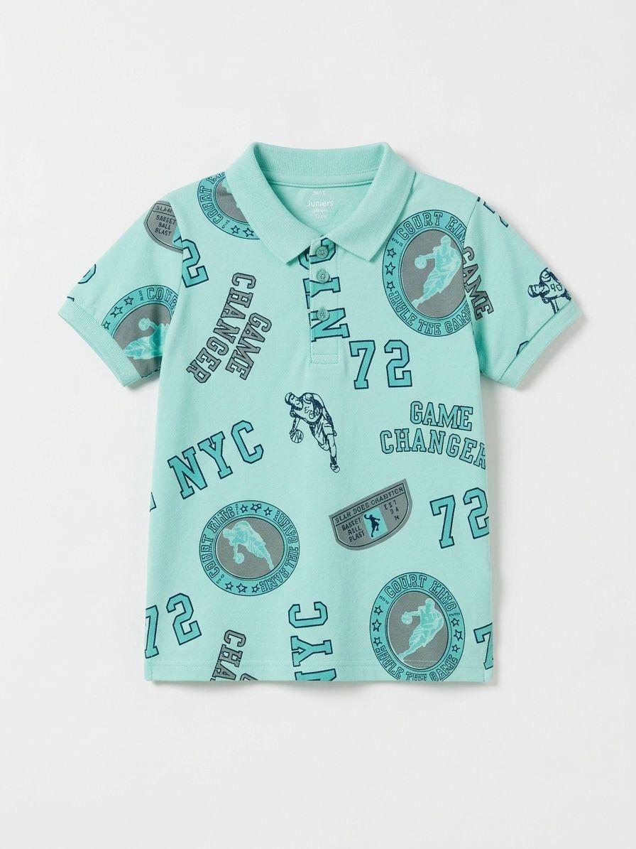 Branded “JUNIORS” Graphic Polo - Mint Green