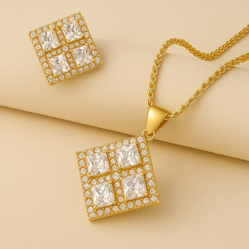 Earring and Necklace Brilliant Clear Crystal Geometric Jewelry Set