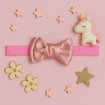 Bright Pink Ribbed Baby Headband with Shimmering Bow