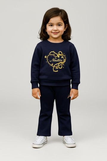 Navy Blue & Gold Heart Graphic Sweatshirt & Track Pants