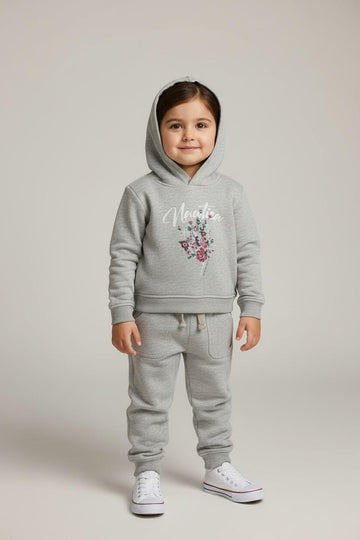 Gray Floral Graphic Hoodie & Jogger Tracksuit