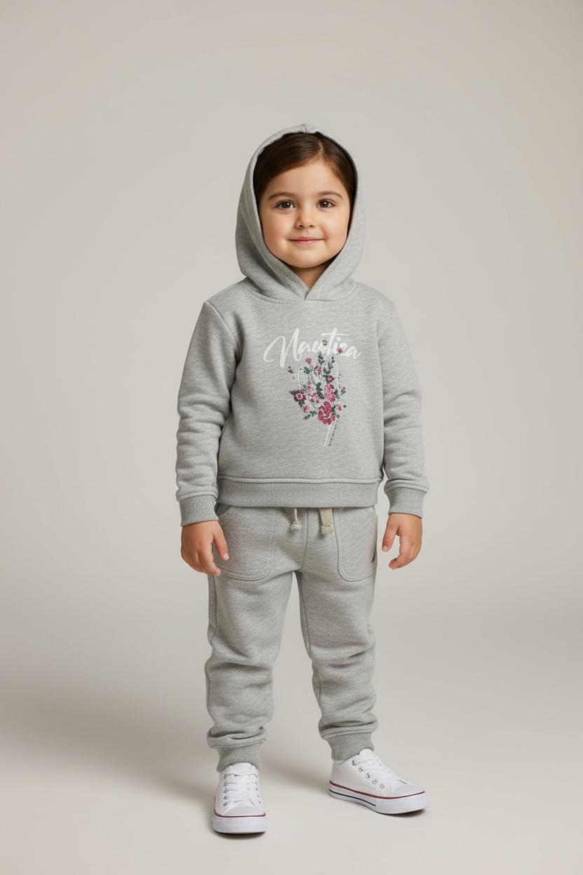 Gray Floral Graphic Hoodie & Jogger Tracksuit