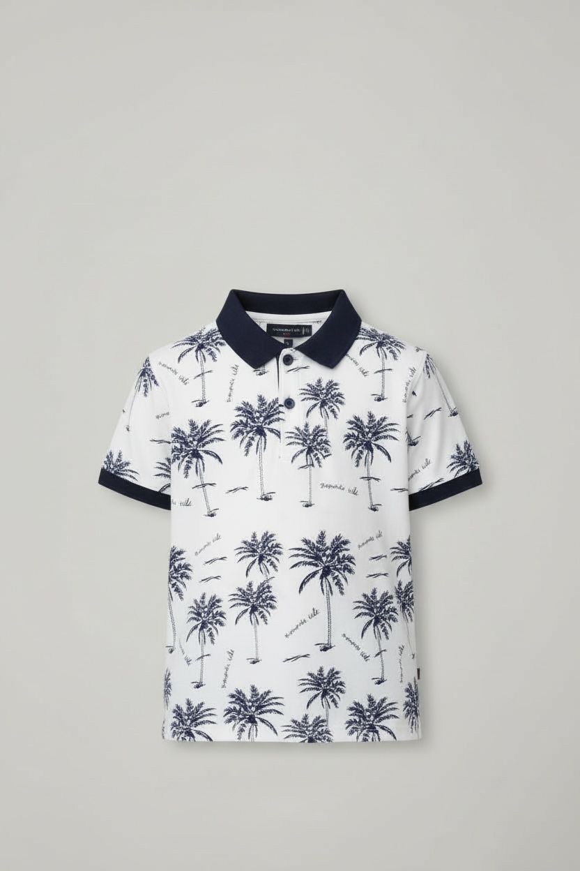 Status Quo Boys' White Palm Print Polo T-Shirt
