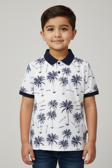 Status Quo Boys' White Palm Print Polo T-Shirt